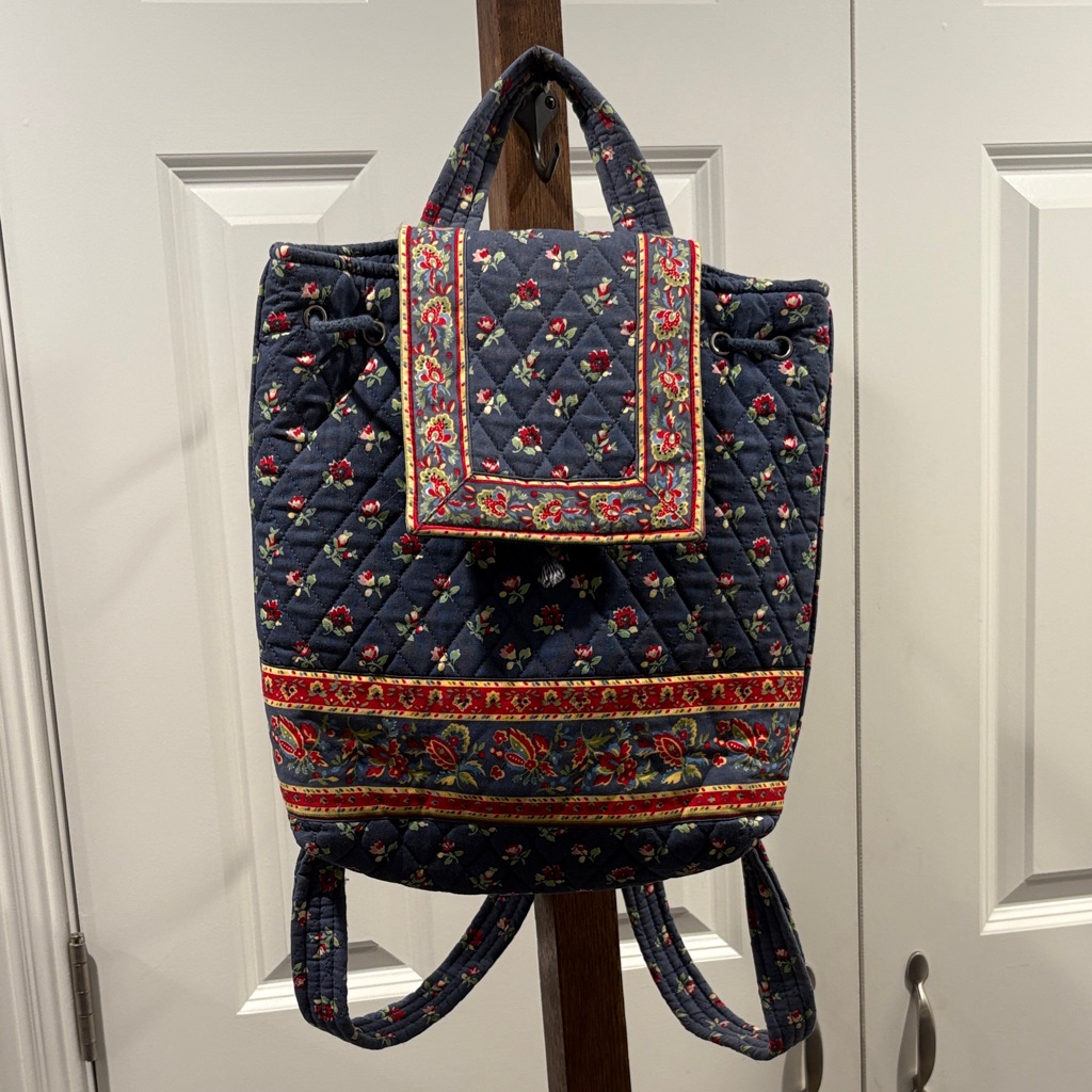 Navy Floral Quilted Backpack